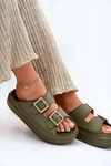 Klapki Damskie Na Platformie Ze Złotymi Klamrami Zielone Zorila