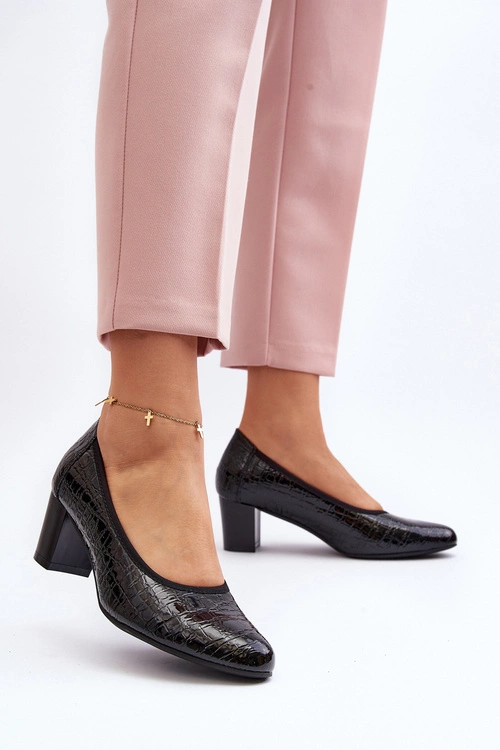 Lakierowane Czółenka Z Tłoczeniem Czarne Cynania