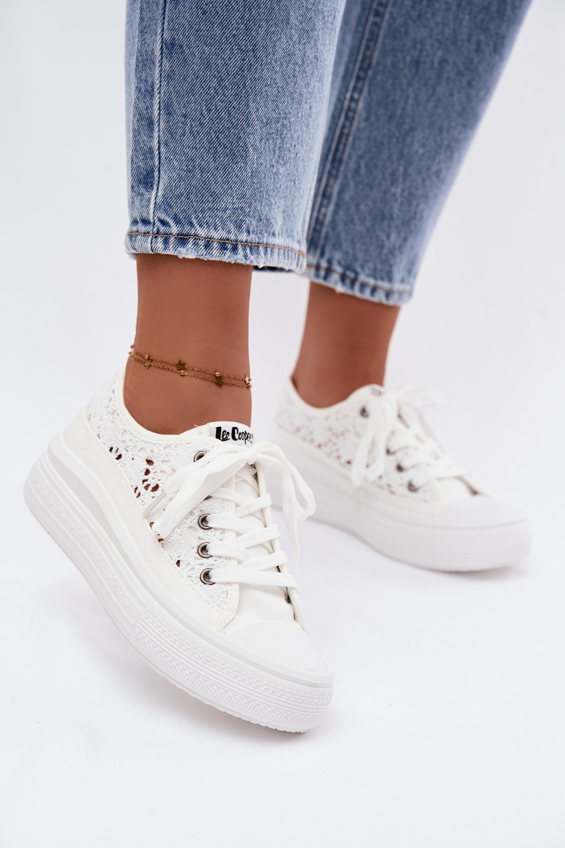Ażurowe Trampki Damskie Na Platformie Lee Cooper LCW-26-44-4485 Białe
