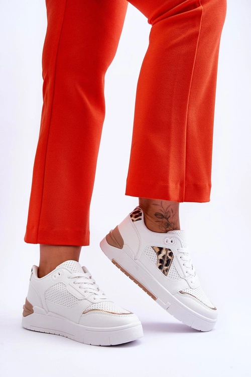 Skórzane Damskie Sportowe Buty W Cętki Białe Nancey