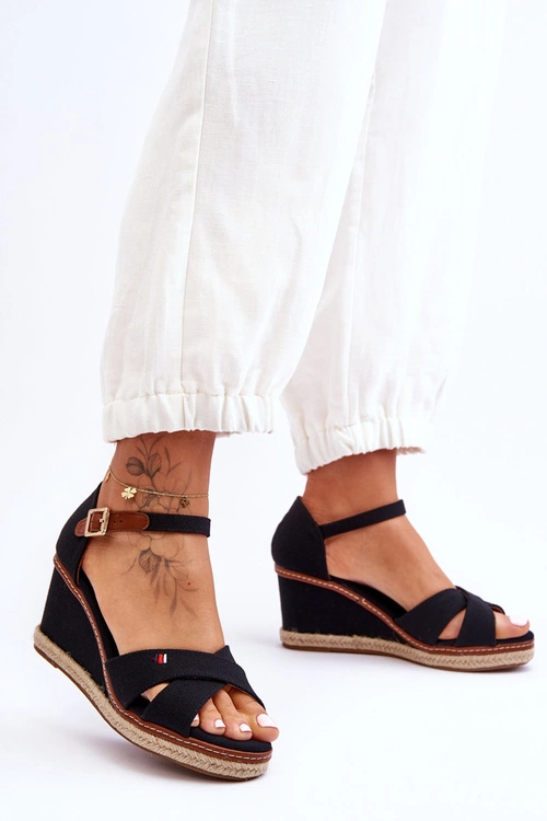 Damskie Sandały Na Koturnie Czarne Janet