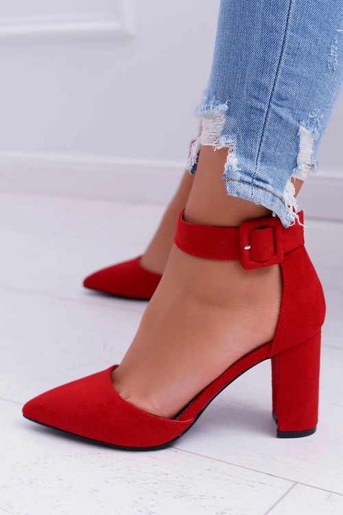 Czółenka Damskie Na Słupku W Szpic Czerwone Domine