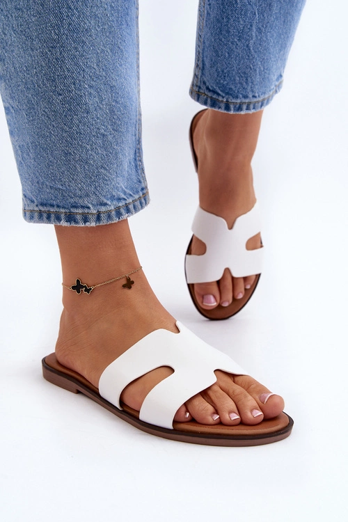 Damskie Klapki Z Wycięciem Białe Lumossa