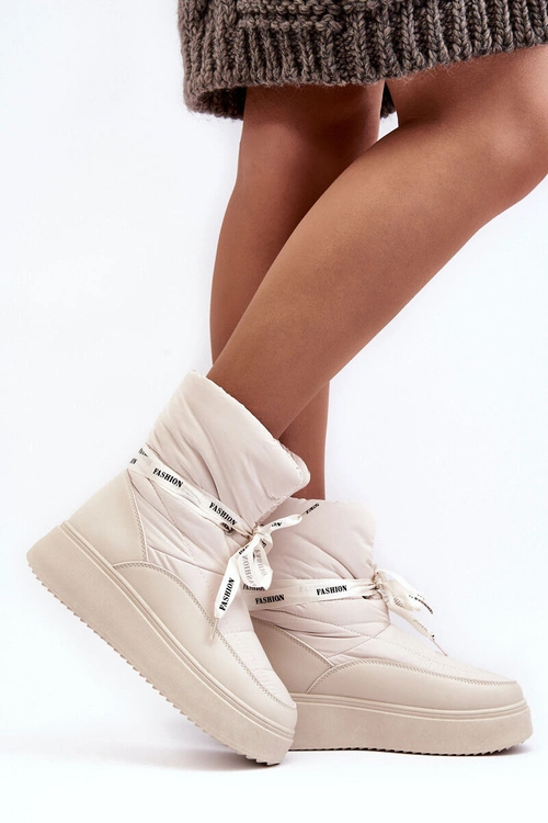 Śniegowce Damskie Z Ozdobnym Wiązaniem Jasnobeżowe Siracna