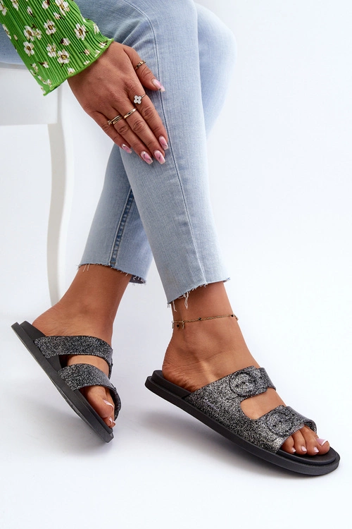 Brokatowe Klapki Damskie Z Klamrami 83530 Ipanema Follow Fem Czarne