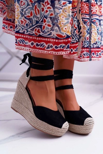 Sandały Damskie Na Koturnie Czarne Tahaya