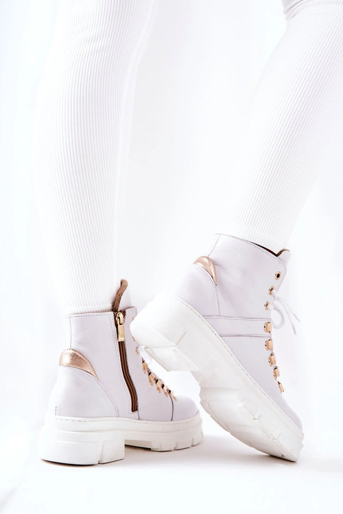 Skórzane Ocieplane Botki Białe Brescia