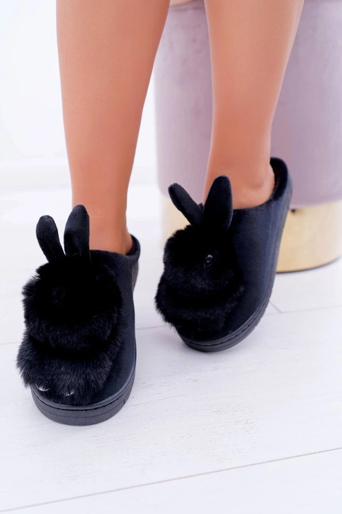 Papcie Damskie Klasyczne Z Królikiem Czarne Howi