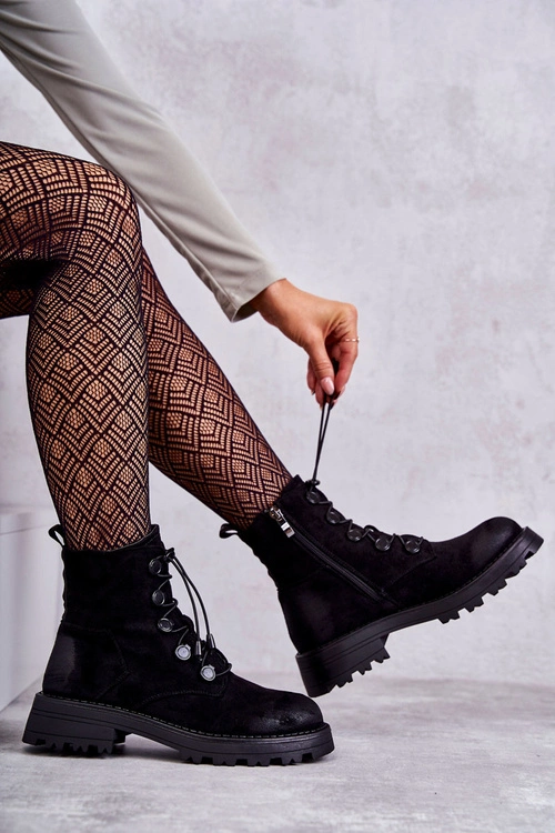 Damskie Zamszowe Ocieplane Botki Ze Ściągaczem Czarne Helia