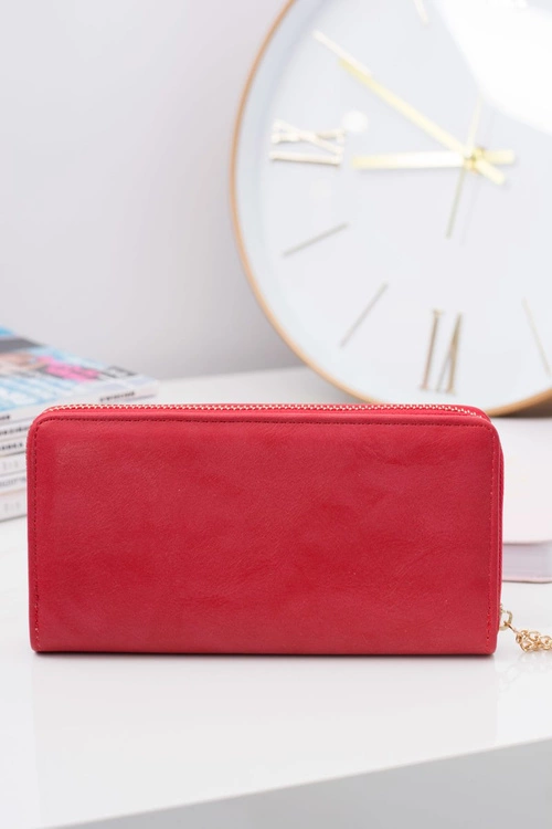 Czerwony Damski Duży Portfel Brelok Złote Serce