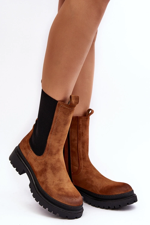 Damskie Botki Sztyblety Na Suwak Camel Samil