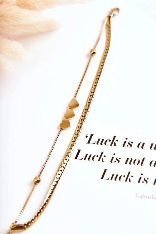 Damska Podwójna Bransoletka Trzy Serca Złota