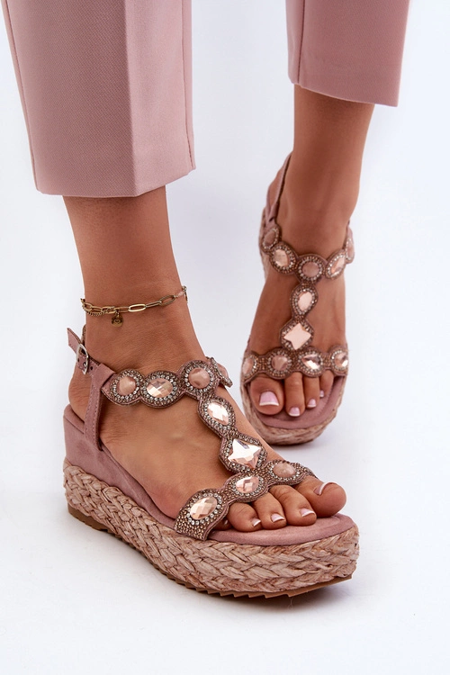 Damskie Sandały Na Koturnie Z Plecionką S.Barski MY291 Różowe