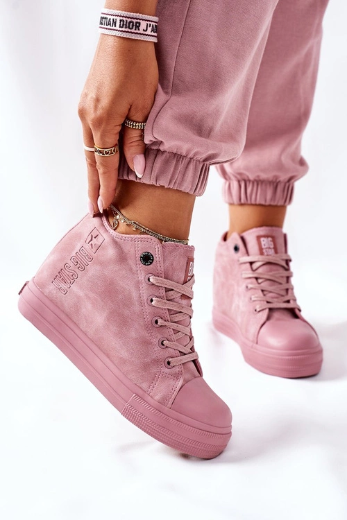 Skórzane Trampki Na Koturnie Big Star II274092 Różowe