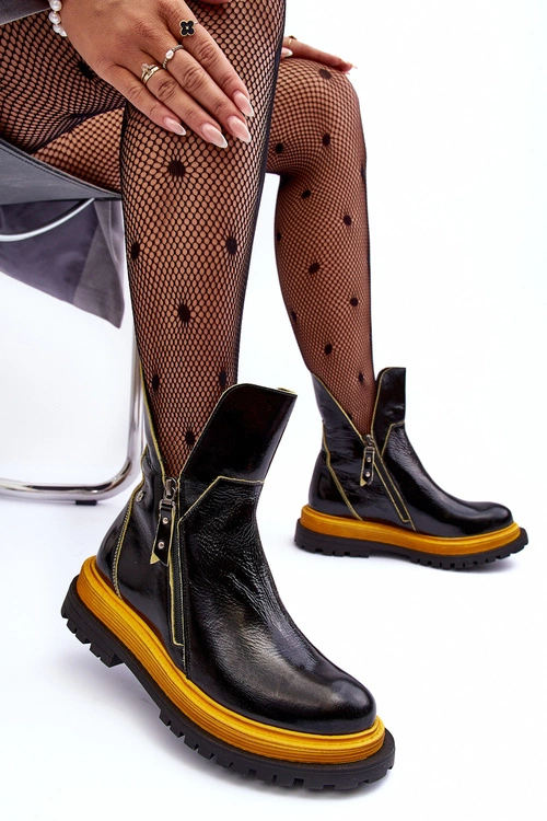 Lakierowane Skórzane Botki Damskie Maciejka 05747-07 Czarne