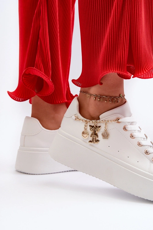 Sneakersy Damskie Na Platformie Z Zawieszkami Białe Tivissa
