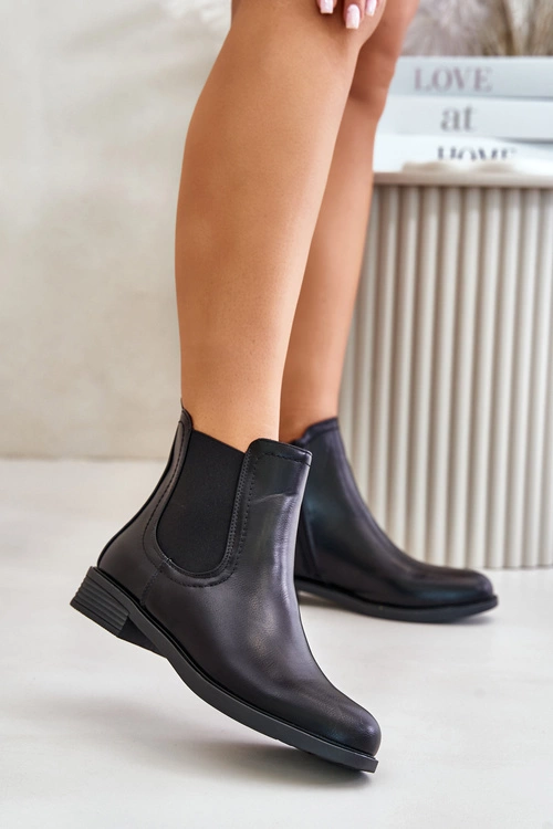 Ocieplane Płaskie Botki Sztyblety Na Zamek Czarne Tinra