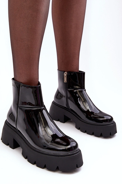 Lakierowane Skórzane Botki Damskie GOE MM2N4058 Czarne