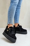 Ocieplane Futerkiem Sneakersy Damskie Na Platformie Czarne Velarisea