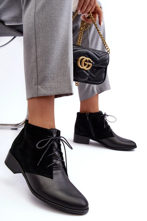 Modne Damskie Sznurowane Botki Czarne Kefora