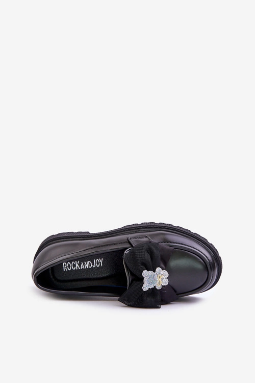 Mokasyny Dziewczęce Z Kokardą Eko Skórzane Czarne Avallesa