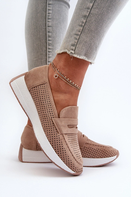 Mokasyny Damskie Na Platformie Eko Zamszowe Beżowe Inesqua