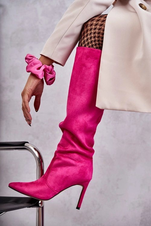 Zamszowe Kozaki Na Szpilce Różowe Carite
