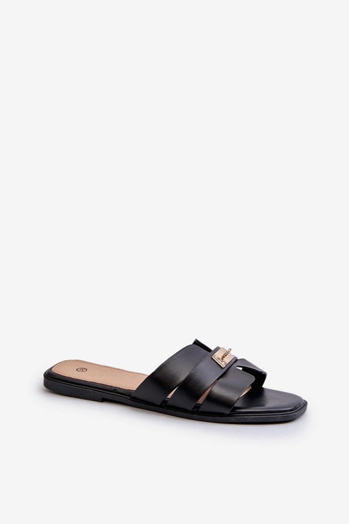 Klapki Damskie Płaskie Z Ozdobą Czarne Kavinia