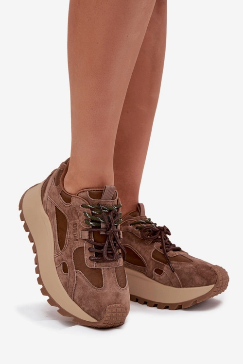 Skórzane Sneakersy Na Platformie Damskie Big Star SS274626 HI-POLY SYSTEM Camel