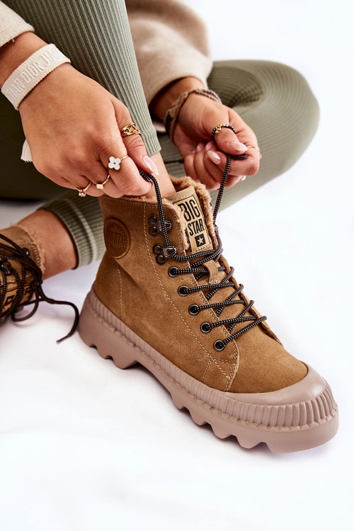 Zamszowe Ocieplane Botki Trapery Big Star KK274521 Beżowe