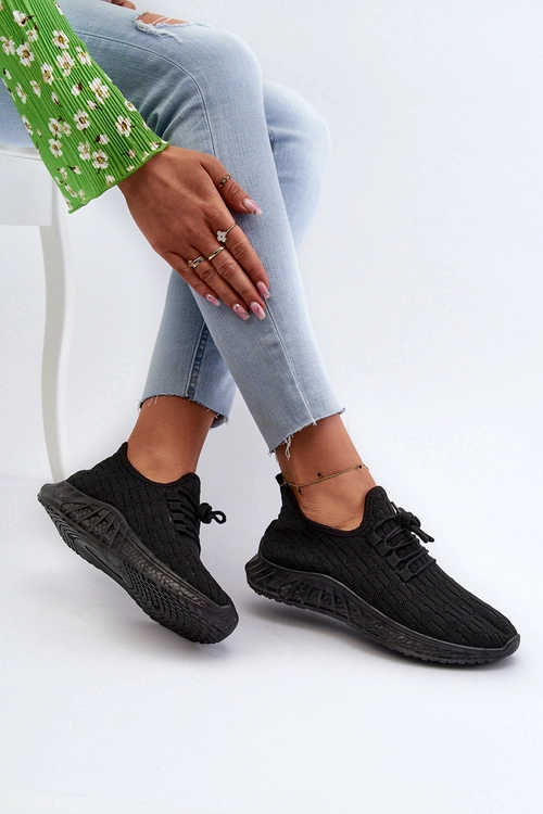 Materiałowe Lekkie Buty Sportowe Damskie Czarne Xalara