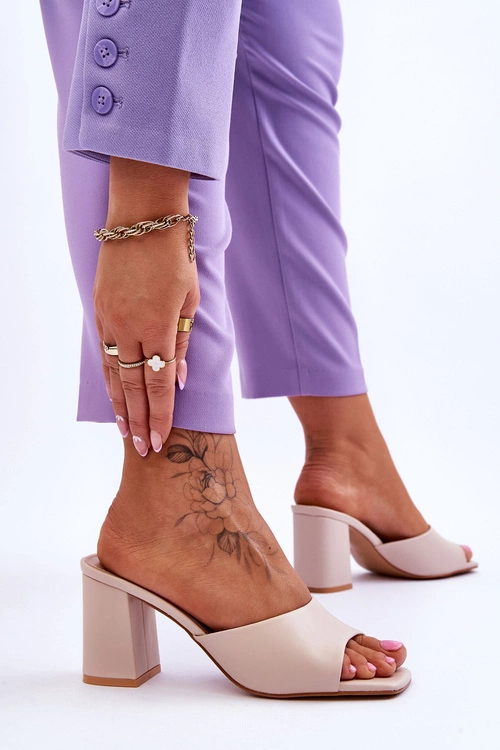 Damskie Skórzane Klasyczne Klapki Beżowe Loara