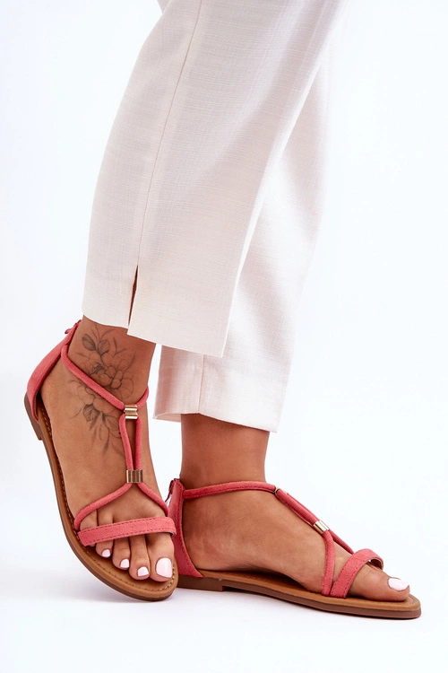 Damskie Płaskie Sandały Na Zamek Koralowe Jullie