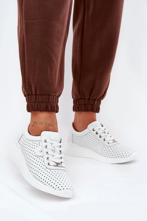 Damskie Skórzane Buty Sportowe Vinceza 79532 Białe