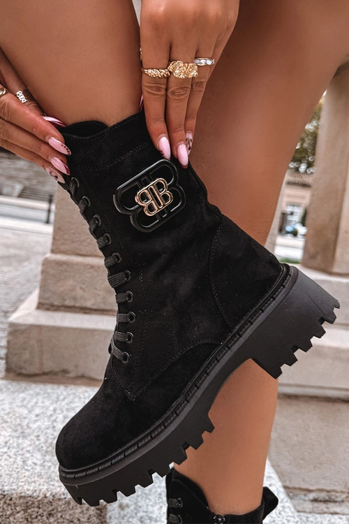 Botki Wokrery Damskie Z Ozdobnym Elementem Ocieplane Czarne Kalindra