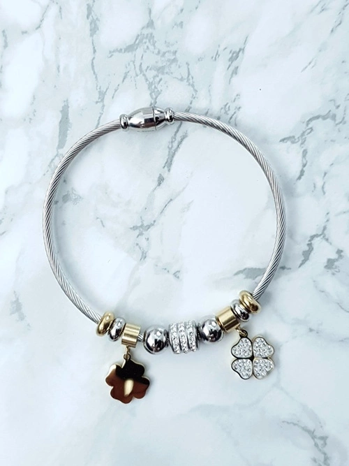 Damska Bransoleta Na Lince Zawieszki Złote Koniczynki Charms