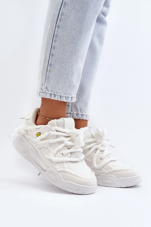 Damskie Sneakersy Z Grubym Sznurowaniem Białe Miatora