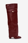 Ocieplane Kozaki Z Wywiniętą Cholewką Za Kolano Obcas Słupek Bordowe Serelle 