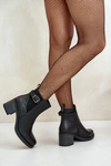 Ocieplane Botki Na Obcasie Eko Skórzane Z Klamrą Czarne Eriliana