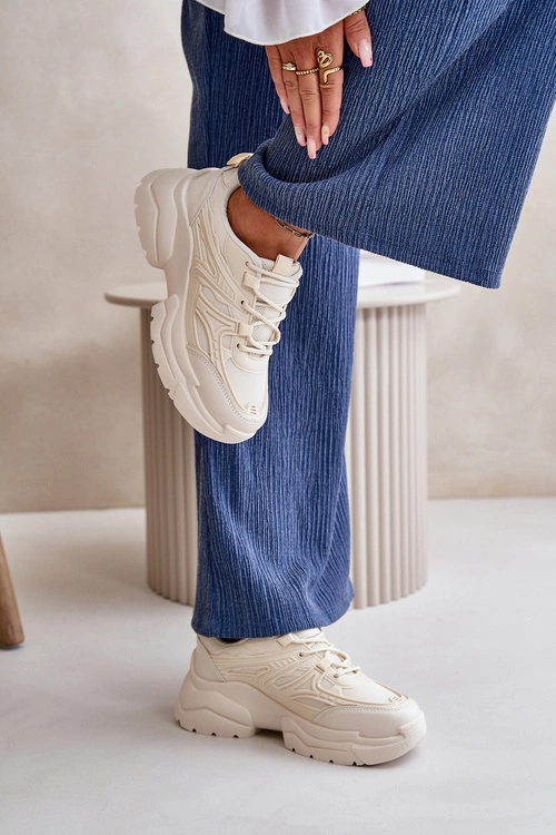 Buty Sportowe Sneakersy Damskie Na Masywnej Podeszwie Jasnobeżowe Lerista