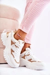 Modne Materiałowe Buty Sportowe Beżowo-Białe Amariso