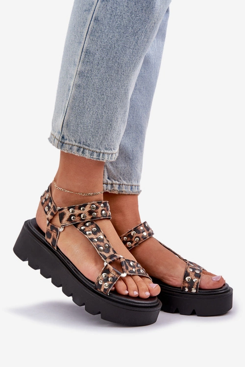 Zdobione Sandały Na Platformie Panterka Brązowe Tatellia