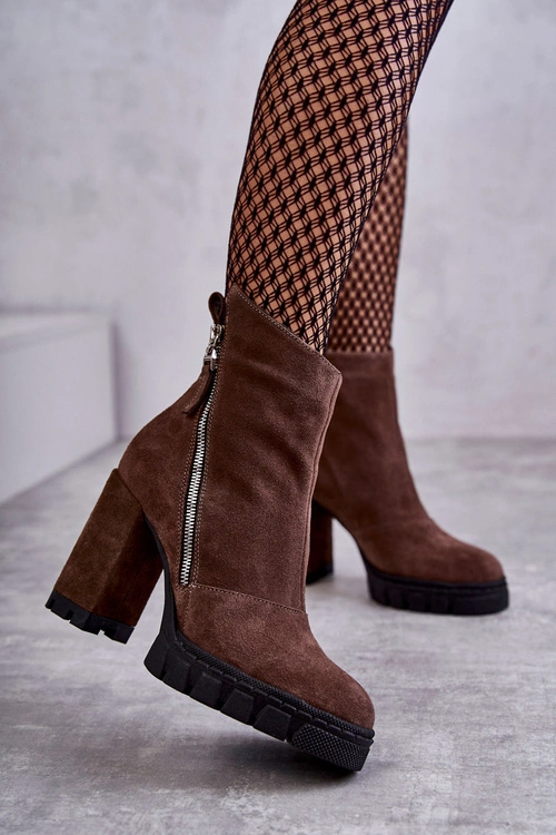 Modne Zamszowe Botki Na Obcasie Laura Messi 2509 Brązowe