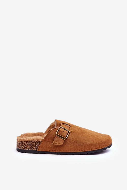 Zamszowe Klapki Damskie Z Futerkiem Brązowe Haidamia