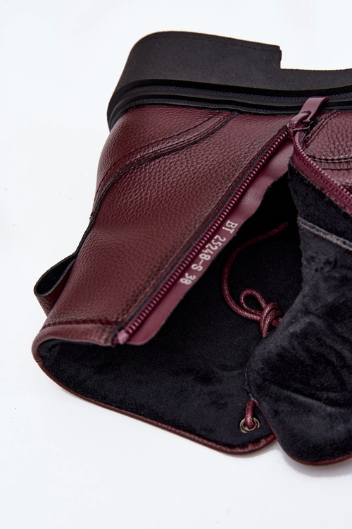 Ocieplane Botki Damskie Z Naturalnej Skóry Sergio Leone BT25248-S Bordowe