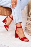 Sandały Damskie Na Słupku Zamszowe Czerwone Lexi