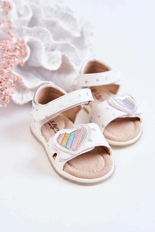 Dziecięce Skórzane Sandały Z Serduszkiem Białe Elianna