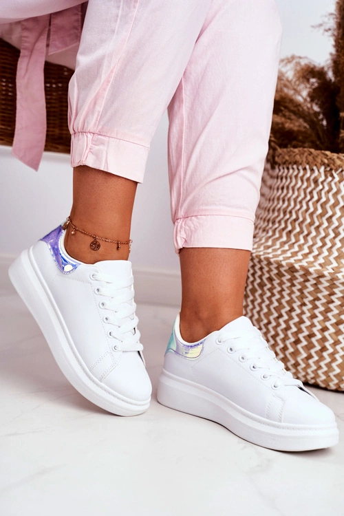 Sportowe Damskie Buty Lu Boo Białe Metaliczne Niebieskie Matilda