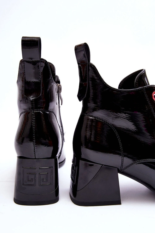 Niskie Lakierowane Botki Sznurowane S.Barski MR870-66 Czarne