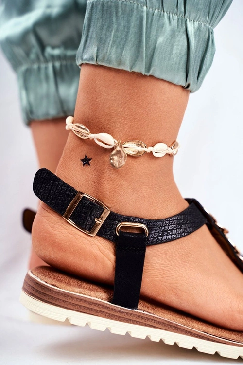 Płaskie Sandały Z Ozdobami Czarne Milton